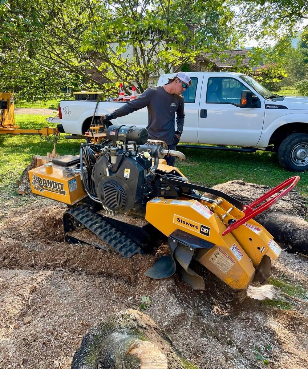 Stump grinder focused on the stump and cutting wheel